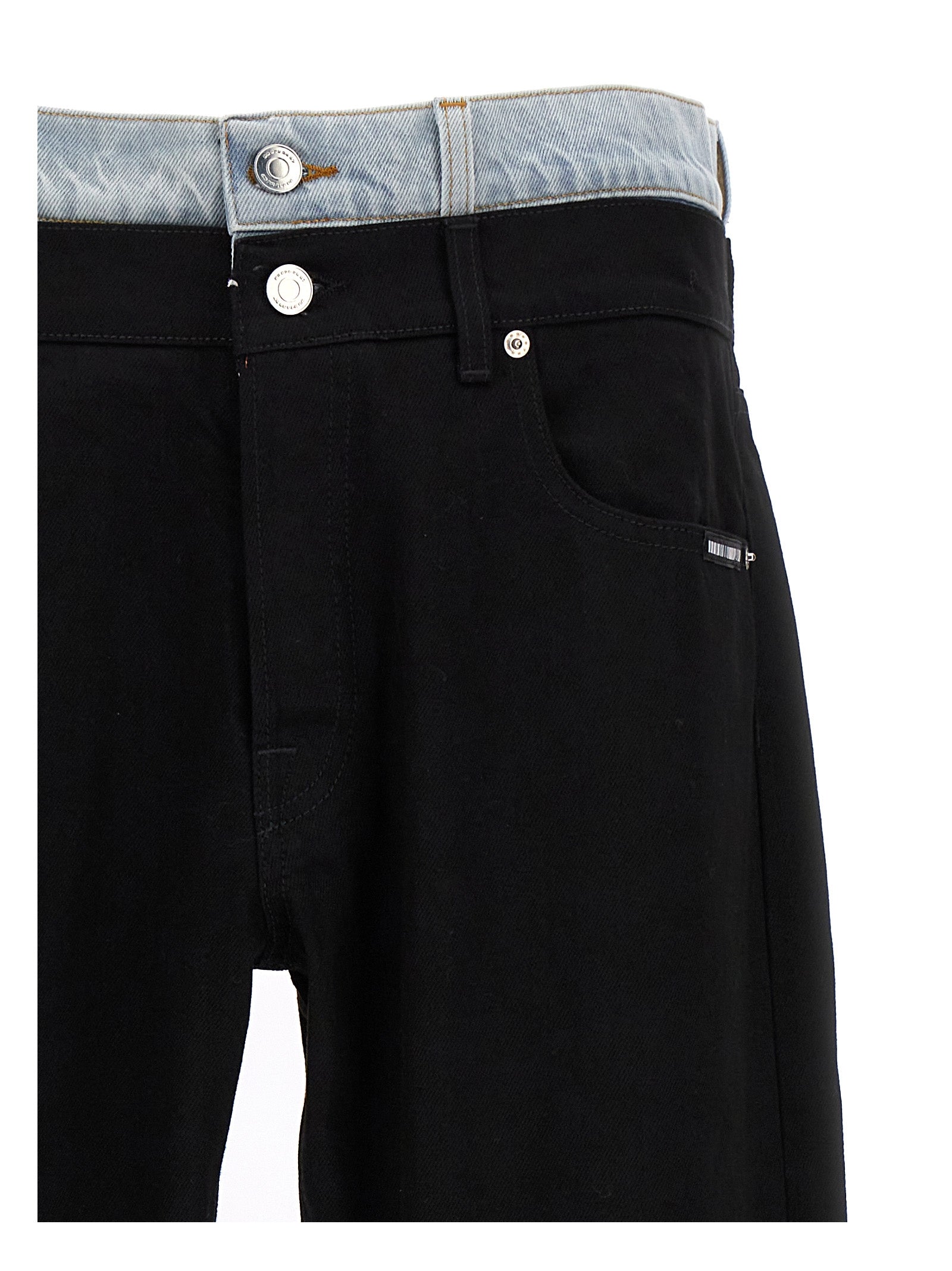 Jeans by VTMNTS for men in denim cotton black features a polished silhouette with a polished straight-leg, reaching a polished long and finished with a polished .