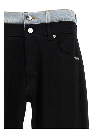 Jeans by VTMNTS for men in denim cotton black features a polished silhouette with a polished straight-leg, reaching a polished long and finished with a polished .