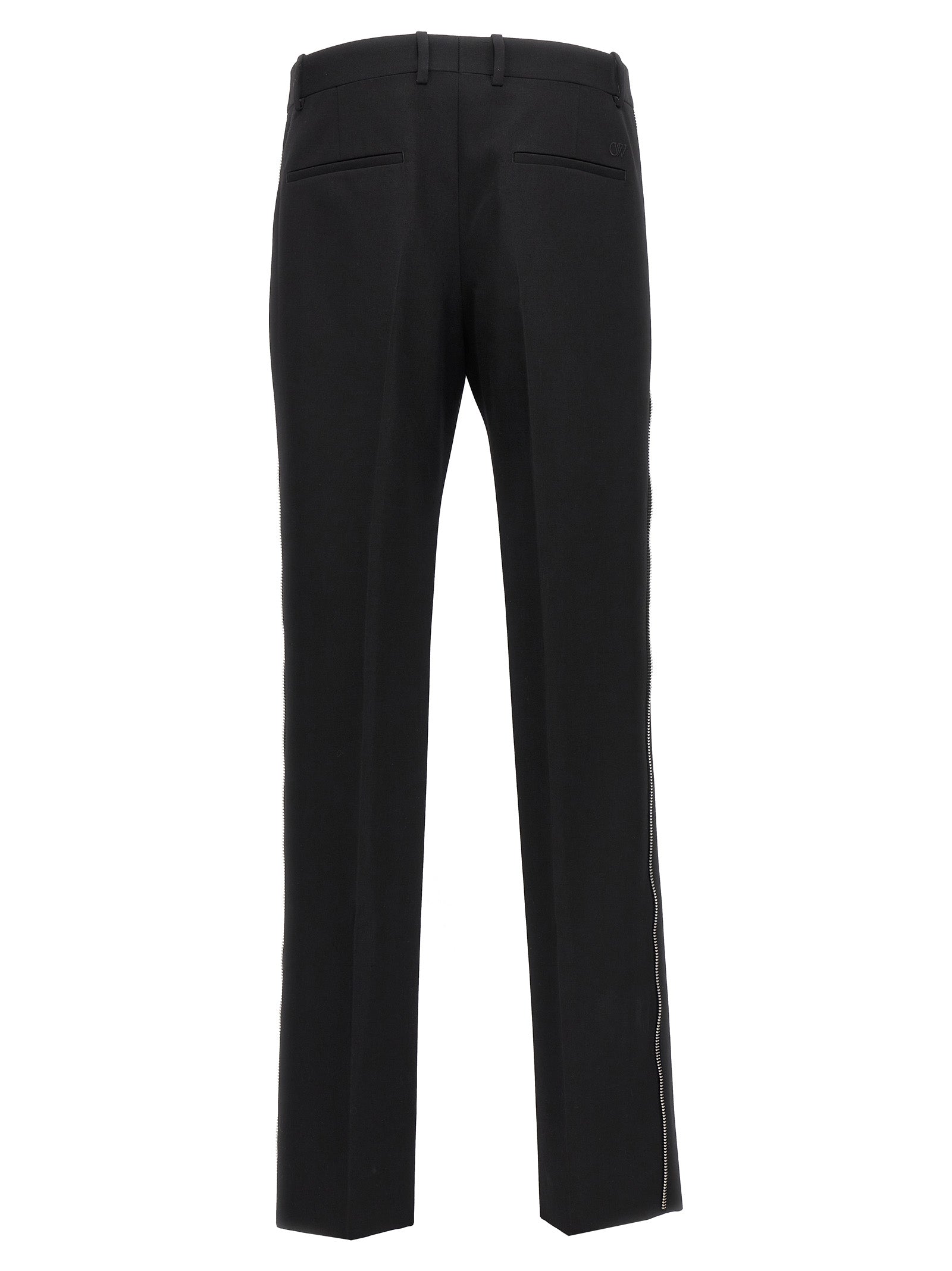 Trousers by Off-White for men in virgin wool black & white presents a smart silhouette, meticulously detailed with a smart , a smart long, and a smart .