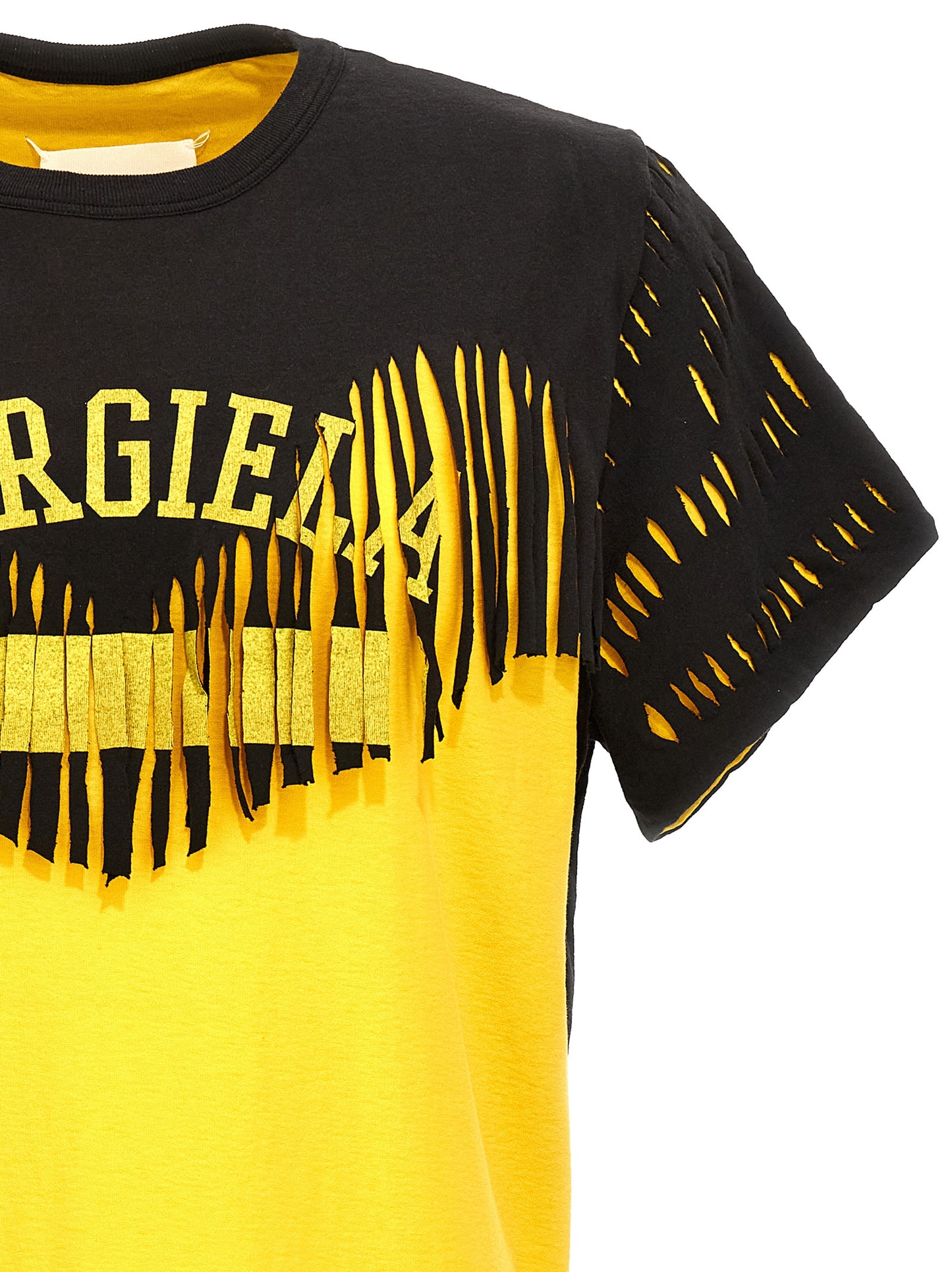 T-Shirt by Maison Margiela for men in cotton bicolour, yellow, signature & print showcases a fashionable silhouette, elegantly detailed with a fashionable and for a sophisticated, high-fashion look.