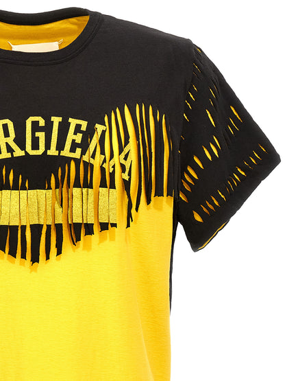 T-Shirt by Maison Margiela for men in cotton bicolour, yellow, signature & print showcases a fashionable silhouette, elegantly detailed with a fashionable and for a sophisticated, high-fashion look.