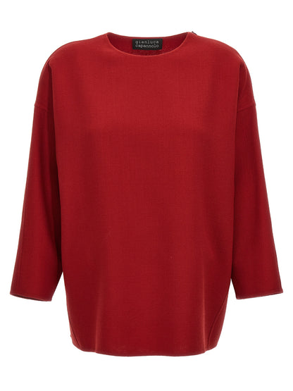 Shirt by Gianluca Capannolo for women in virgin wool multicolor & red features an architectural silhouette with a refined long-sleeve and elegant for a architectural look.