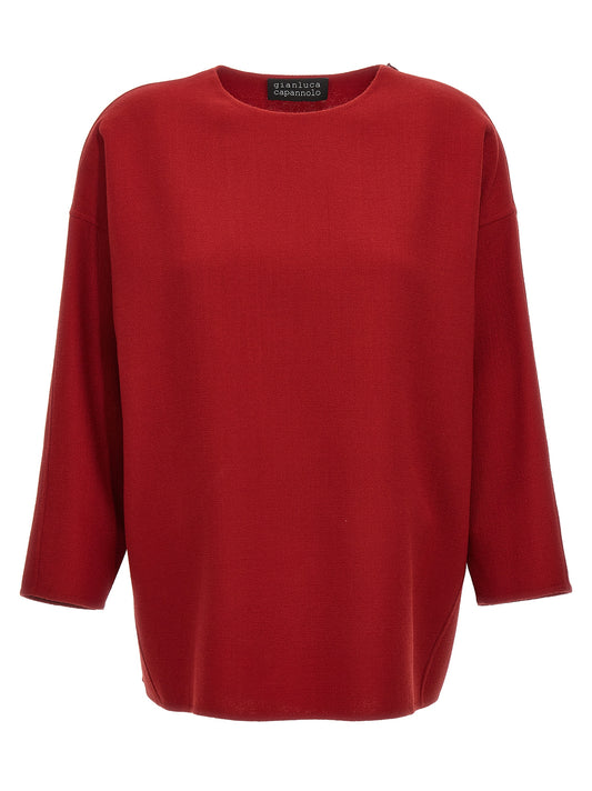 Shirt by Gianluca Capannolo for women in virgin wool multicolor & red features an architectural silhouette with a refined long-sleeve and elegant for a architectural look.