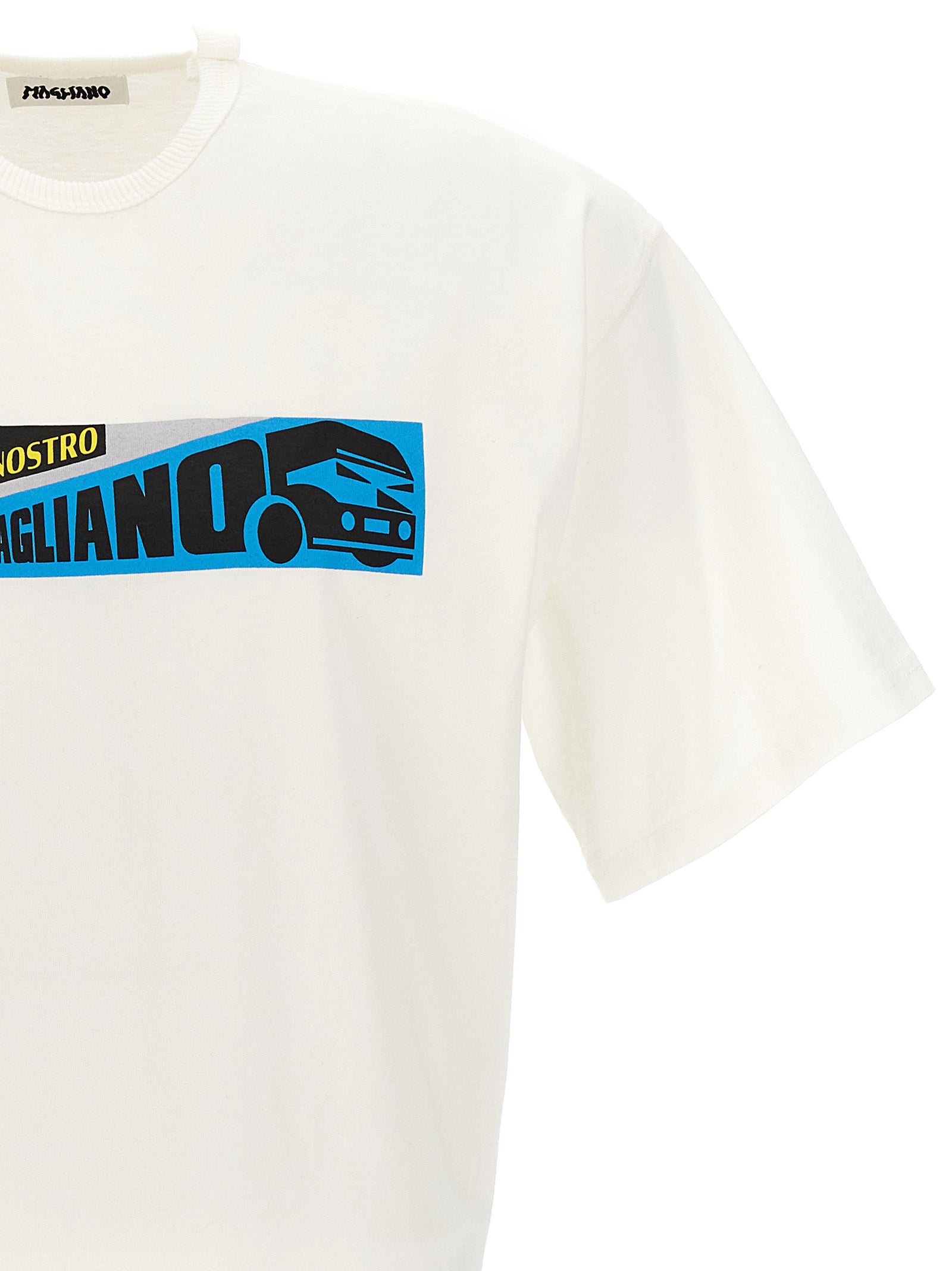 T-Shirt by Magliano for men in cotton white & print showcases a dramatic silhouette, elegantly detailed with a dramatic crew neckline and for a truly dramatic finish.