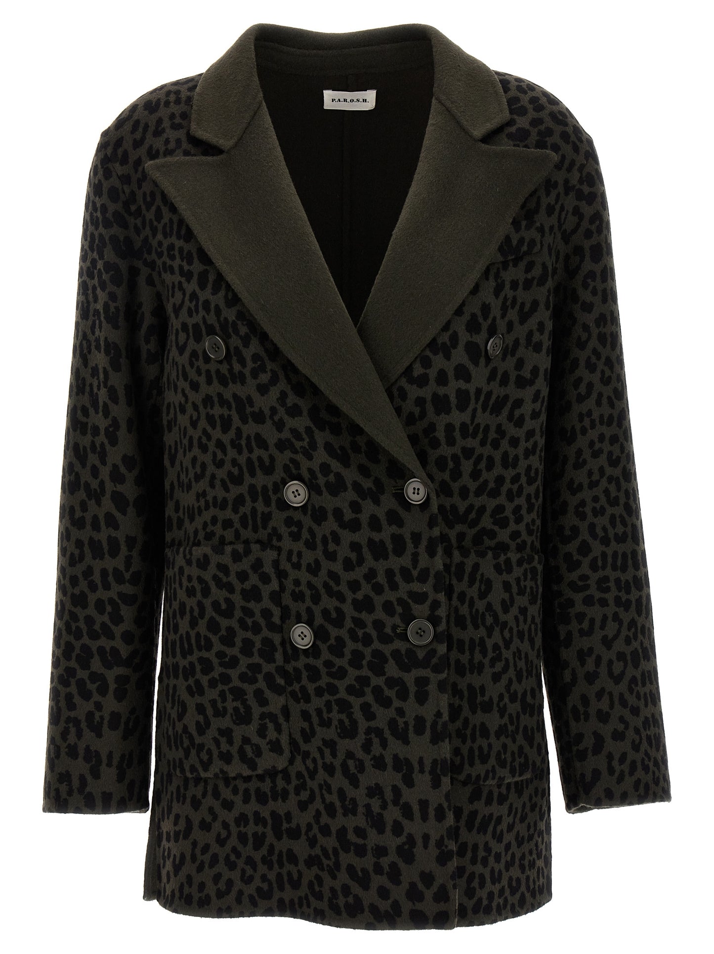 Blazer by P.A.R.O.S.H. for women in wool bicolour, animal, green, patterned & print features an sartorial silhouette, showcasing a sophisticated and sartorial for a truly sartorial finish.