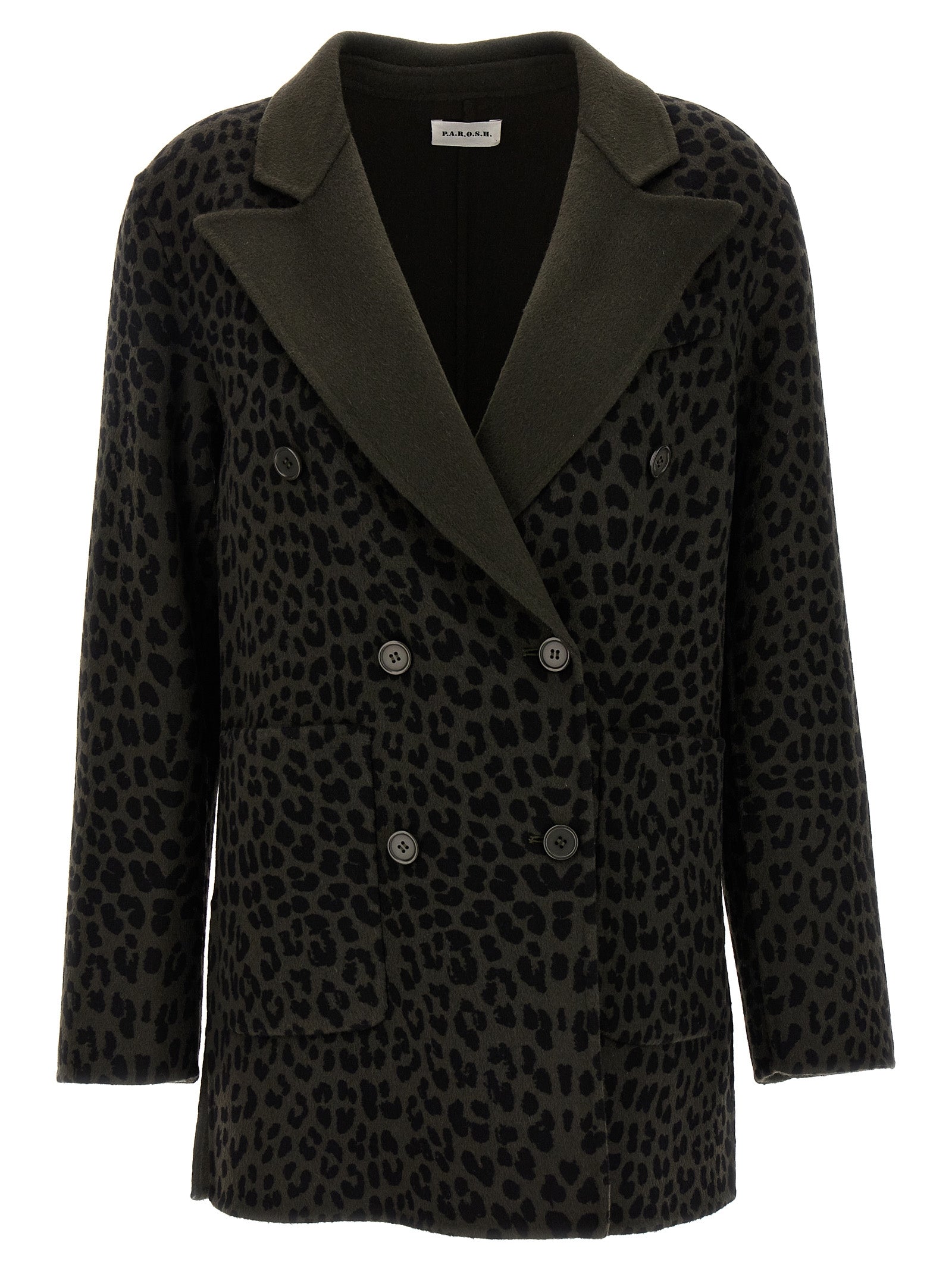 Blazer by P.A.R.O.S.H. for women in wool bicolour, animal, green, patterned & print features an sartorial silhouette, showcasing a sophisticated and sartorial for a truly sartorial finish.