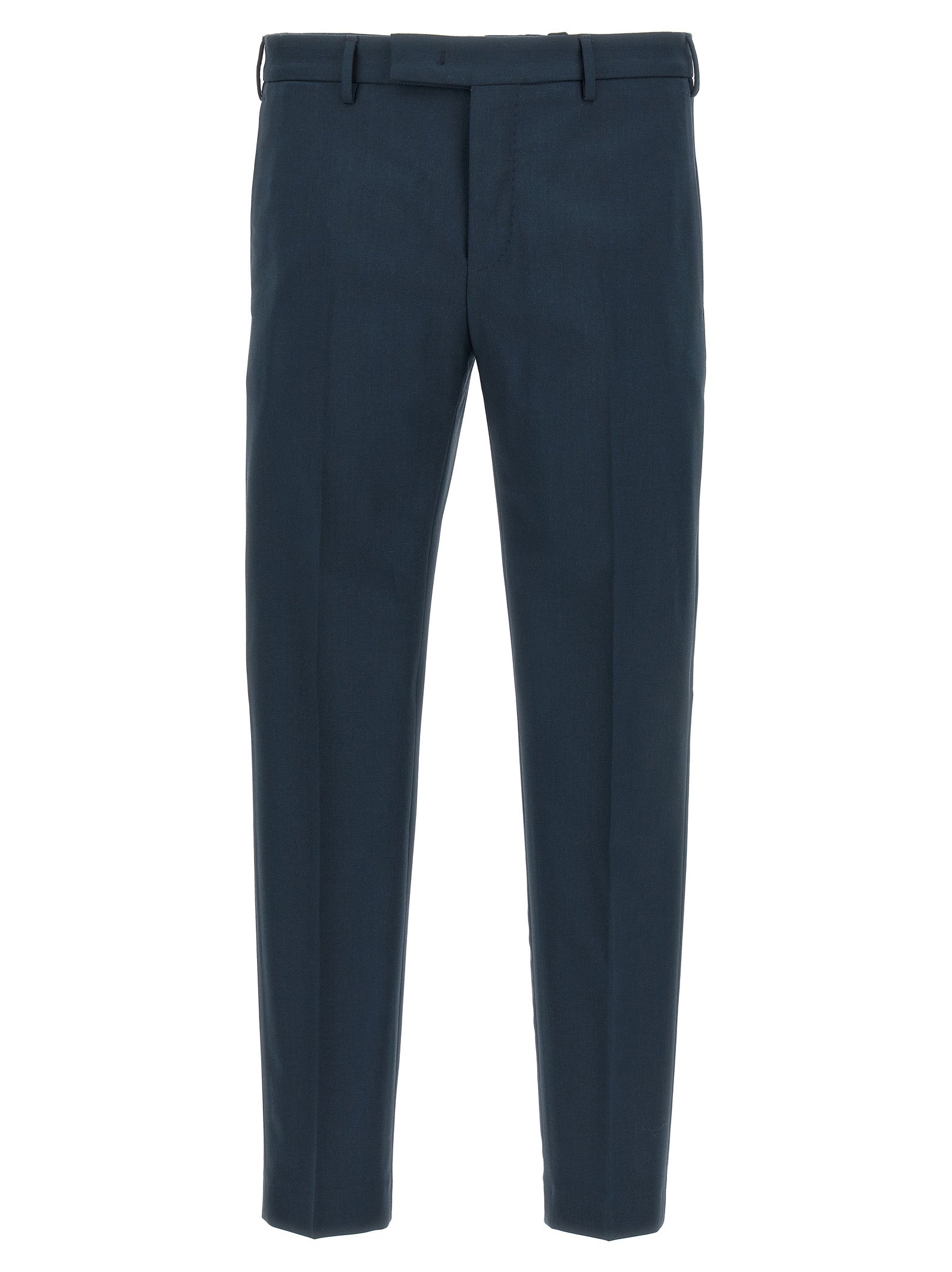 Trousers by PT Torino for men in virgin wool blue features an sartorial silhouette, showcasing a precise and long with a sartorial for a refined look.