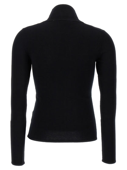 Cardigan by Alyx for women in stretch polyamide viscose black features a nuanced silhouette with a refined high-neck neckline and nuanced detailing for a sophisticated look.