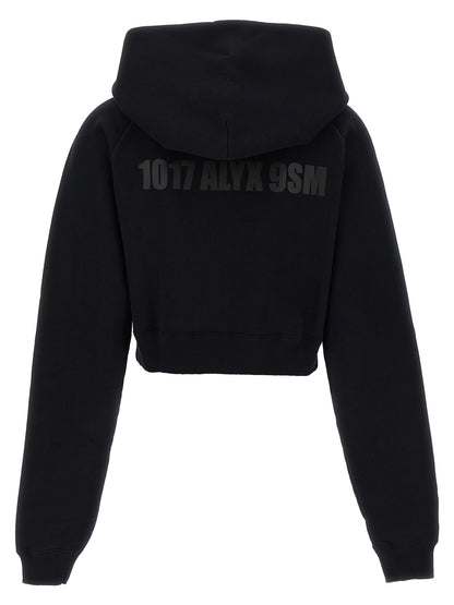 Sweatshirt Hoodie by Alyx for women in cotton polyester bicolour, black, white & print features a slouchy chic silhouette, detailed with a slouchy chic and a signature hooded neckline for an elevated aesthetic.