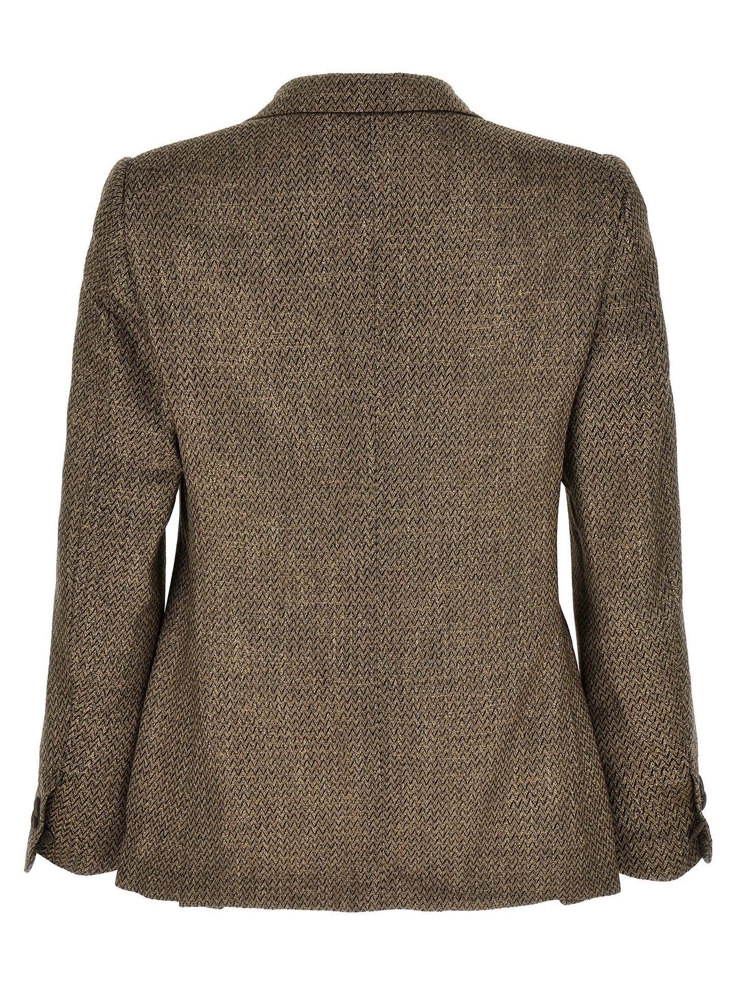 Blazer by MAURIZIO MIRI for men in polyamide leather linen & alpaca wool beige, patterned & herringbone showcases a polished silhouette, highlighted by a refined split neckline and polished for a sophisticated finish.
