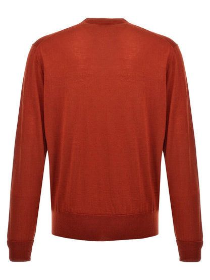 Cardigan by PT Torino for men in virgin wool multicolor & red presents a textural silhouette, artfully finished with a textural crew neckline and for a sophisticated, textural look.