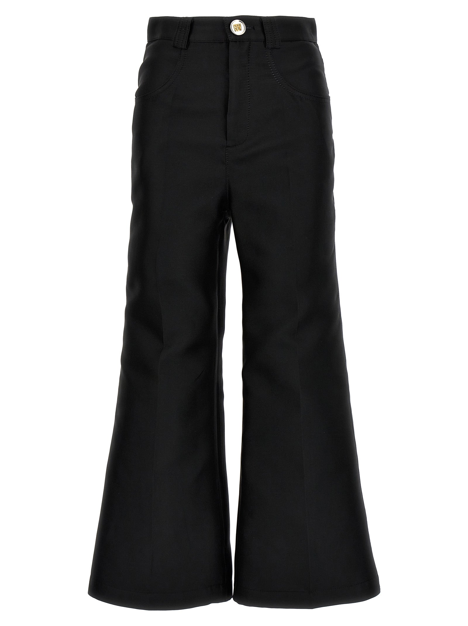 Trousers by Giambattista Valli for women in polyester & silk black presents a smart silhouette, meticulously detailed with a smart flared & cropped, a smart cropped, and a smart .