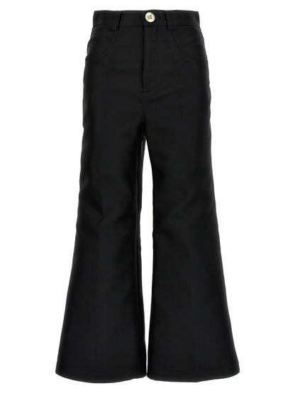 Trousers by Giambattista Valli for women in polyester & silk black presents a smart silhouette, meticulously detailed with a smart flared & cropped, a smart cropped, and a smart .