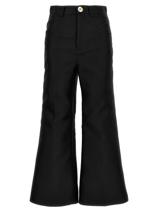 Trousers by Giambattista Valli for women in polyester & silk black presents a smart silhouette, meticulously detailed with a smart flared & cropped, a smart cropped, and a smart .