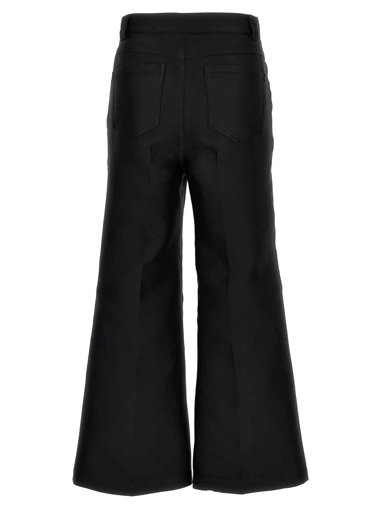 Trousers by Giambattista Valli for women in polyester & silk black features an sartorial silhouette, showcasing a precise flared & cropped and cropped with a sartorial for a refined look.