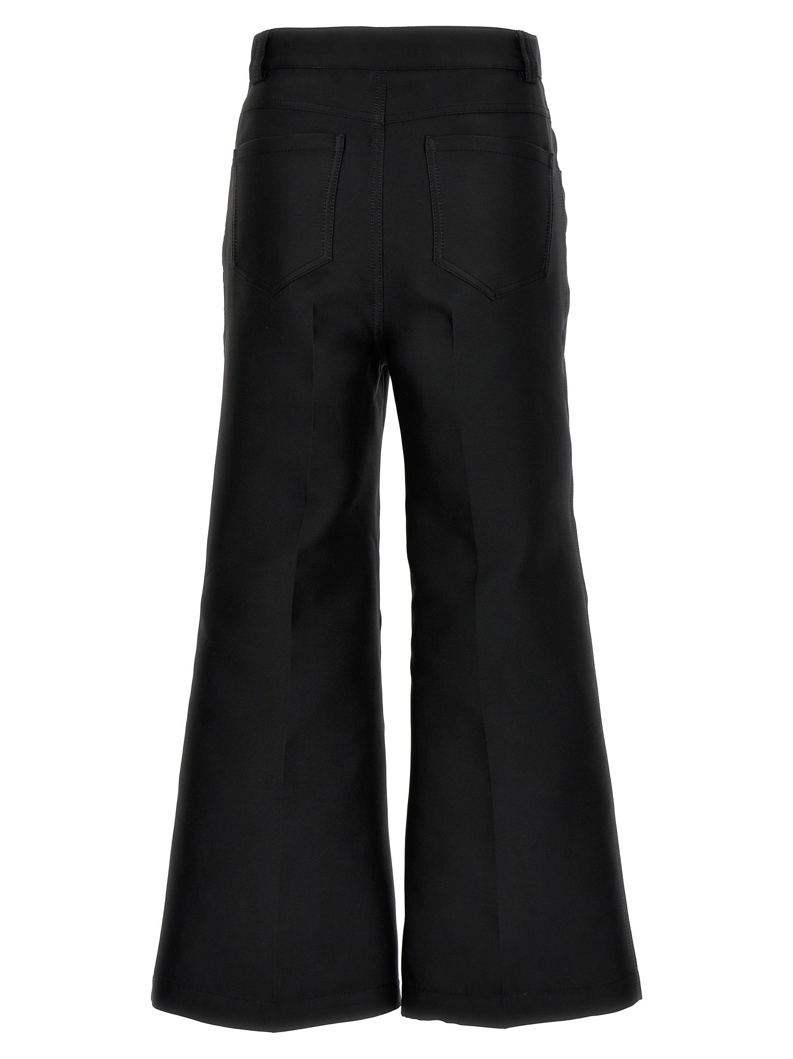 Trousers by Giambattista Valli for women in polyester & silk black features an sartorial silhouette, showcasing a precise flared & cropped and cropped with a sartorial for a refined look.