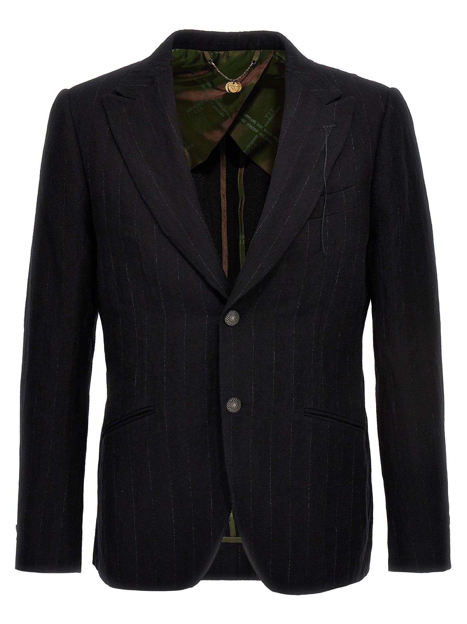 This Blazer by MAURIZIO MIRI for men in metallized fiber wool & cotton black presents a tailored silhouette, meticulously tailored with a tailored and distinctive for a tailored finish.