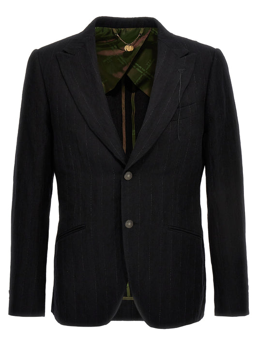 This Blazer by MAURIZIO MIRI for men in metallized fiber wool & cotton black presents a tailored silhouette, meticulously tailored with a tailored and distinctive for a tailored finish.