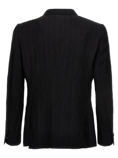 Blazer by MAURIZIO MIRI for men in metallized fiber wool & cotton black features an crisp silhouette with sophisticated and a crisp for a truly crisp finish.