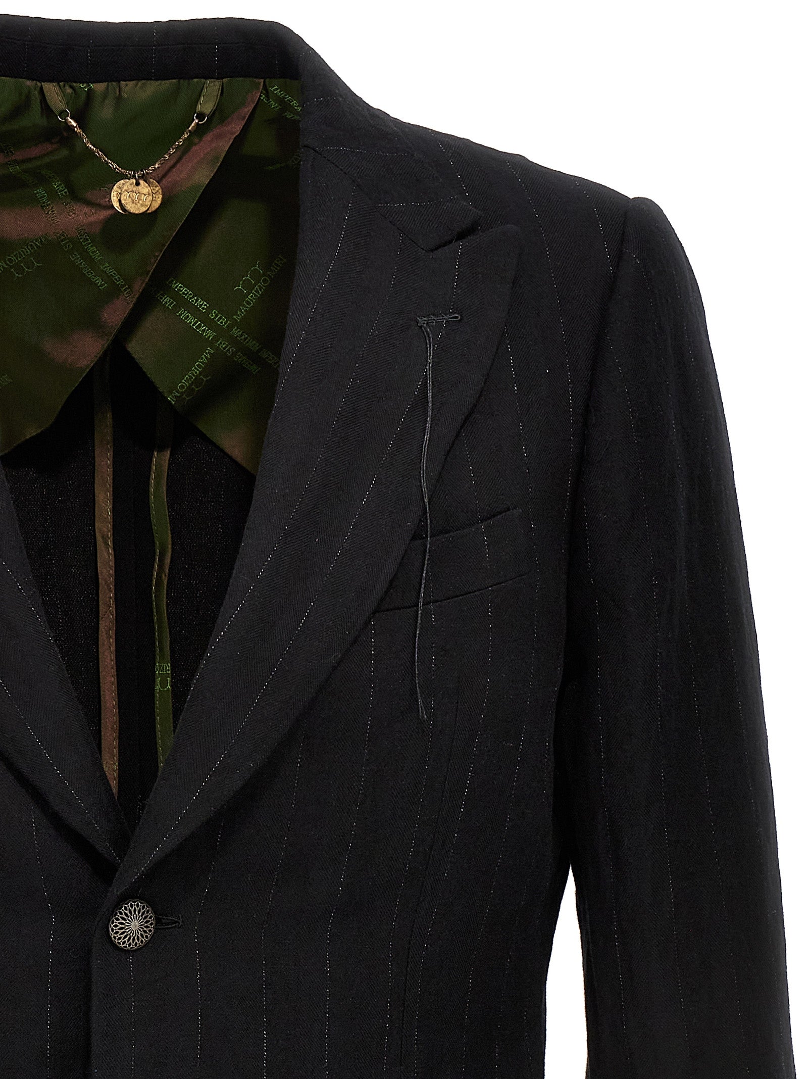 Blazer by MAURIZIO MIRI for men in metallized fiber wool & cotton black features an sartorial silhouette, showcasing a sophisticated and sartorial for a truly sartorial finish.