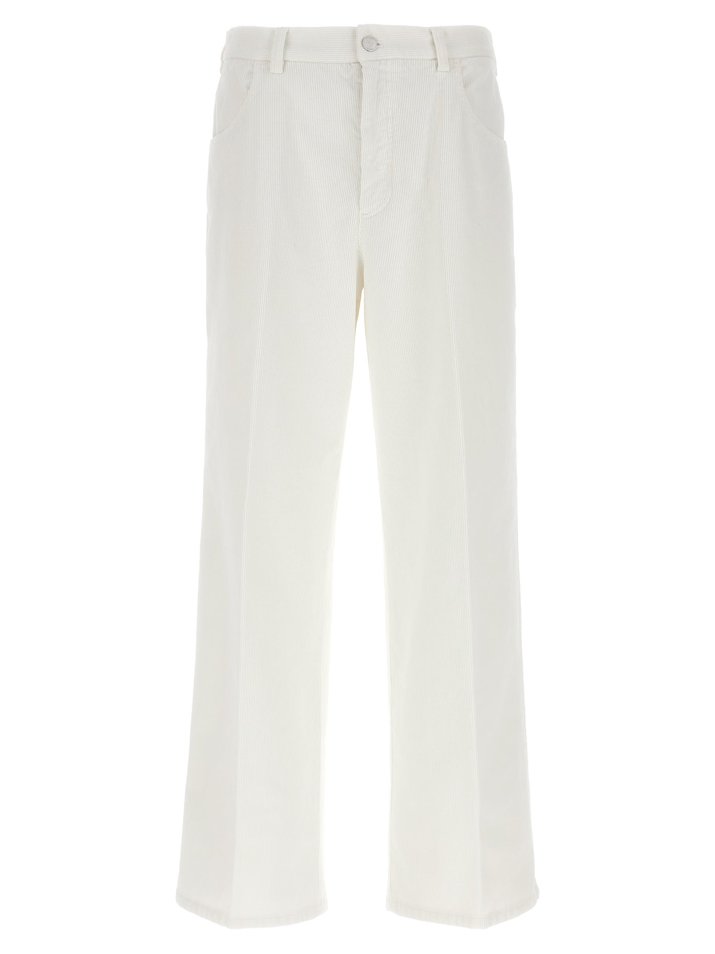 Casual Pants by CELLAR DOOR for women in stretch cotton corduroy white features an sartorial straight-leg and long with a cut for a sartorial finish.