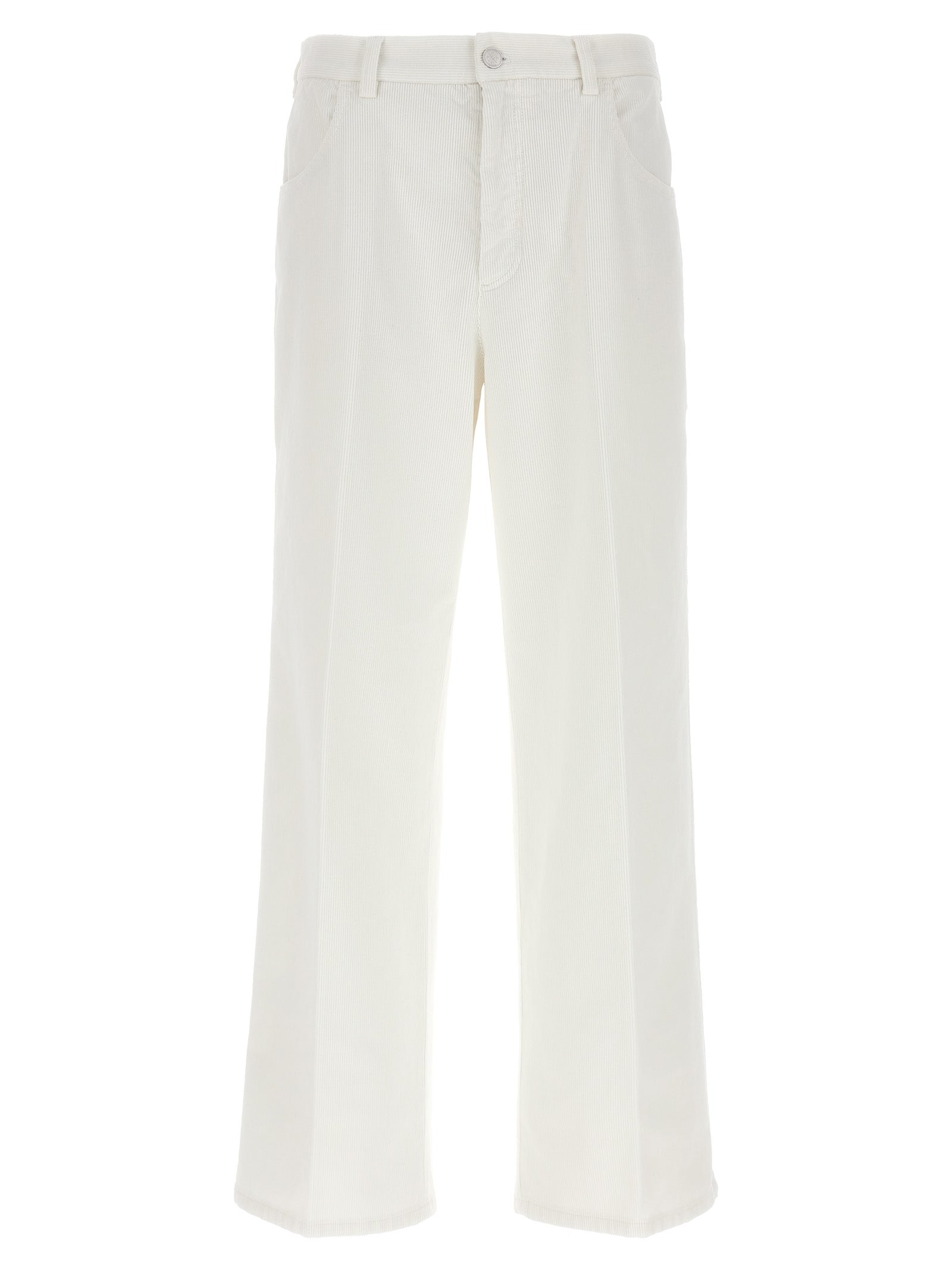 Casual Pants by CELLAR DOOR for women in stretch cotton corduroy white features an sartorial straight-leg and long with a cut for a sartorial finish.