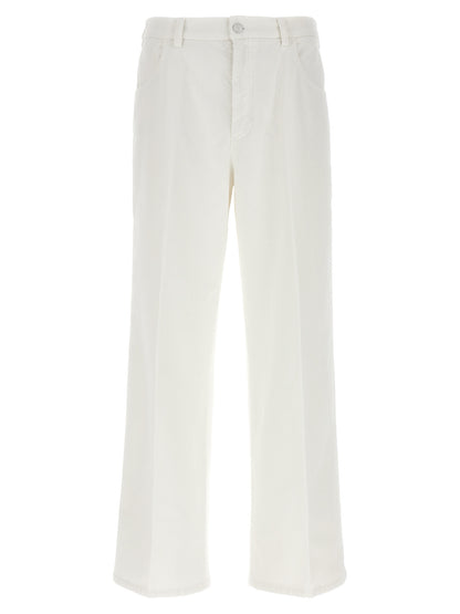 Casual Pants by CELLAR DOOR for women in stretch cotton corduroy white features an sartorial straight-leg and long with a cut for a sartorial finish.