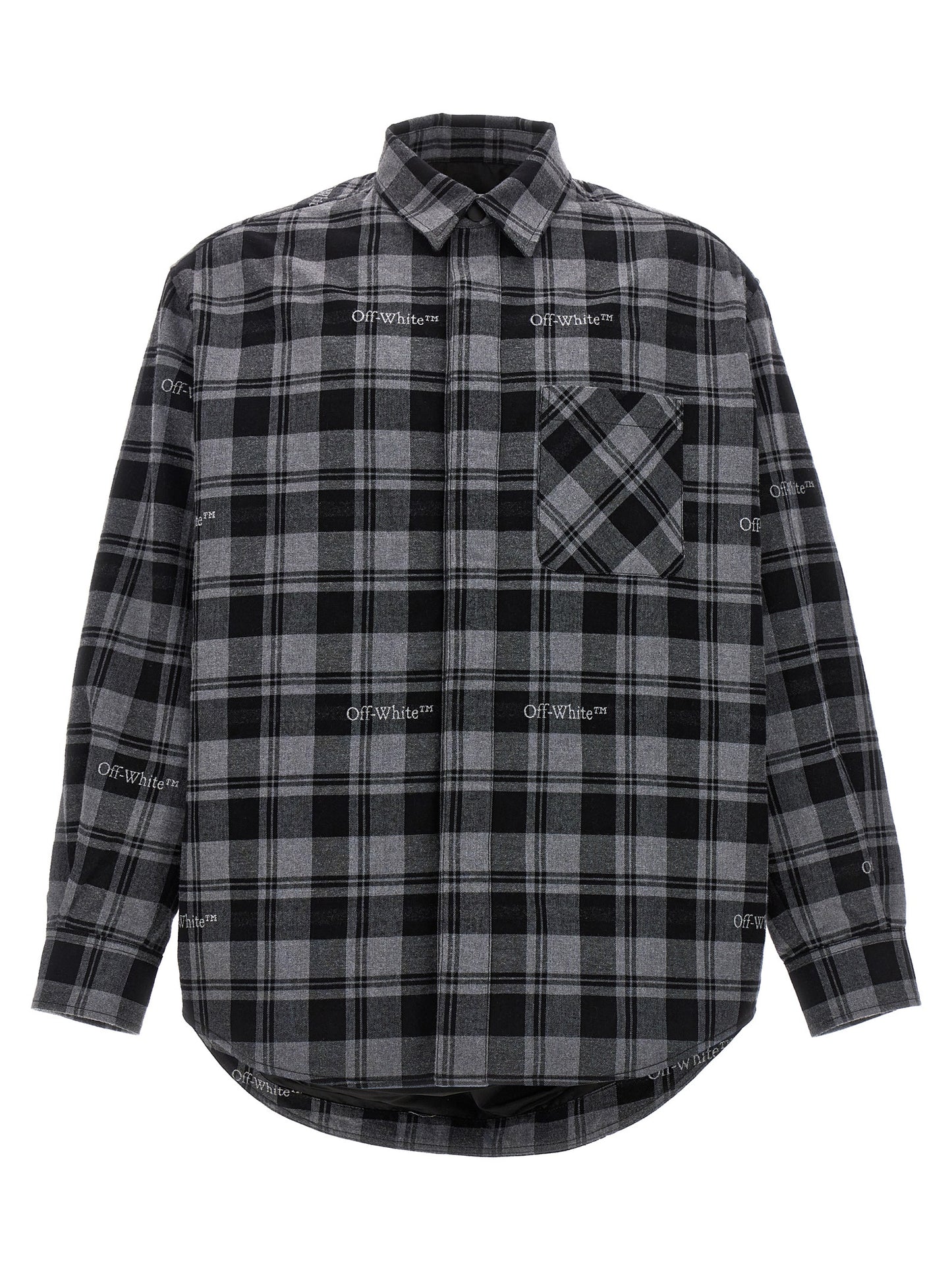 Windbreaker Jacket by Off-White for men in plush cotton flannel gray, white & print features an perennial silhouette with a refined and perennial pockets, insulated & windproof for a sophisticated weather-resistant look.