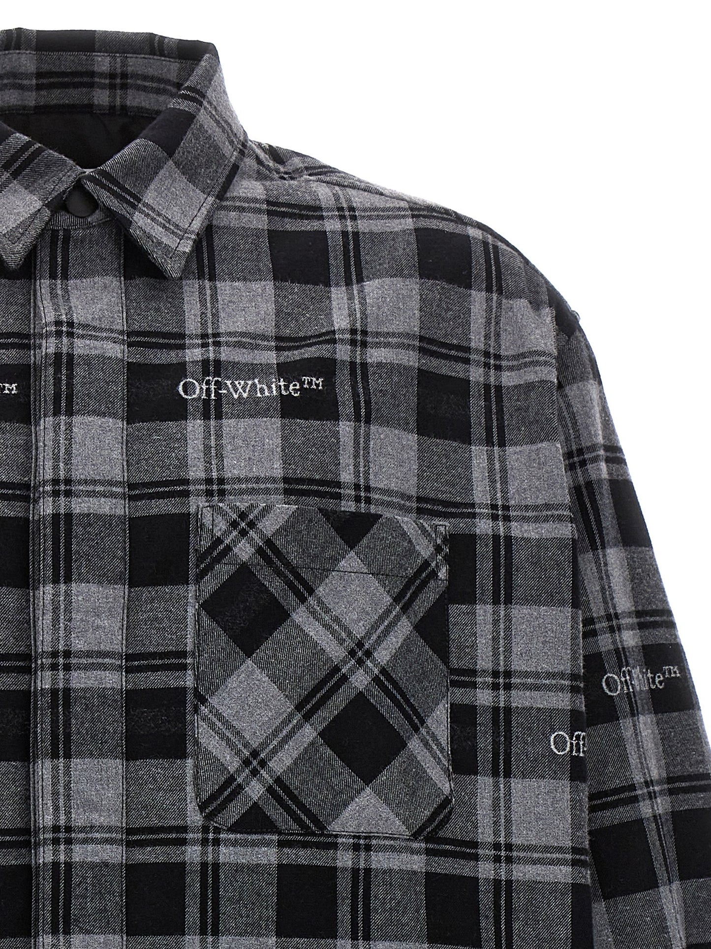 Windbreaker Jacket by Off-White for men in plush cotton flannel gray, white & print presents a resilient silhouette, artfully detailed with a sophisticated and functional pockets, insulated & windproof for a resilient finish.