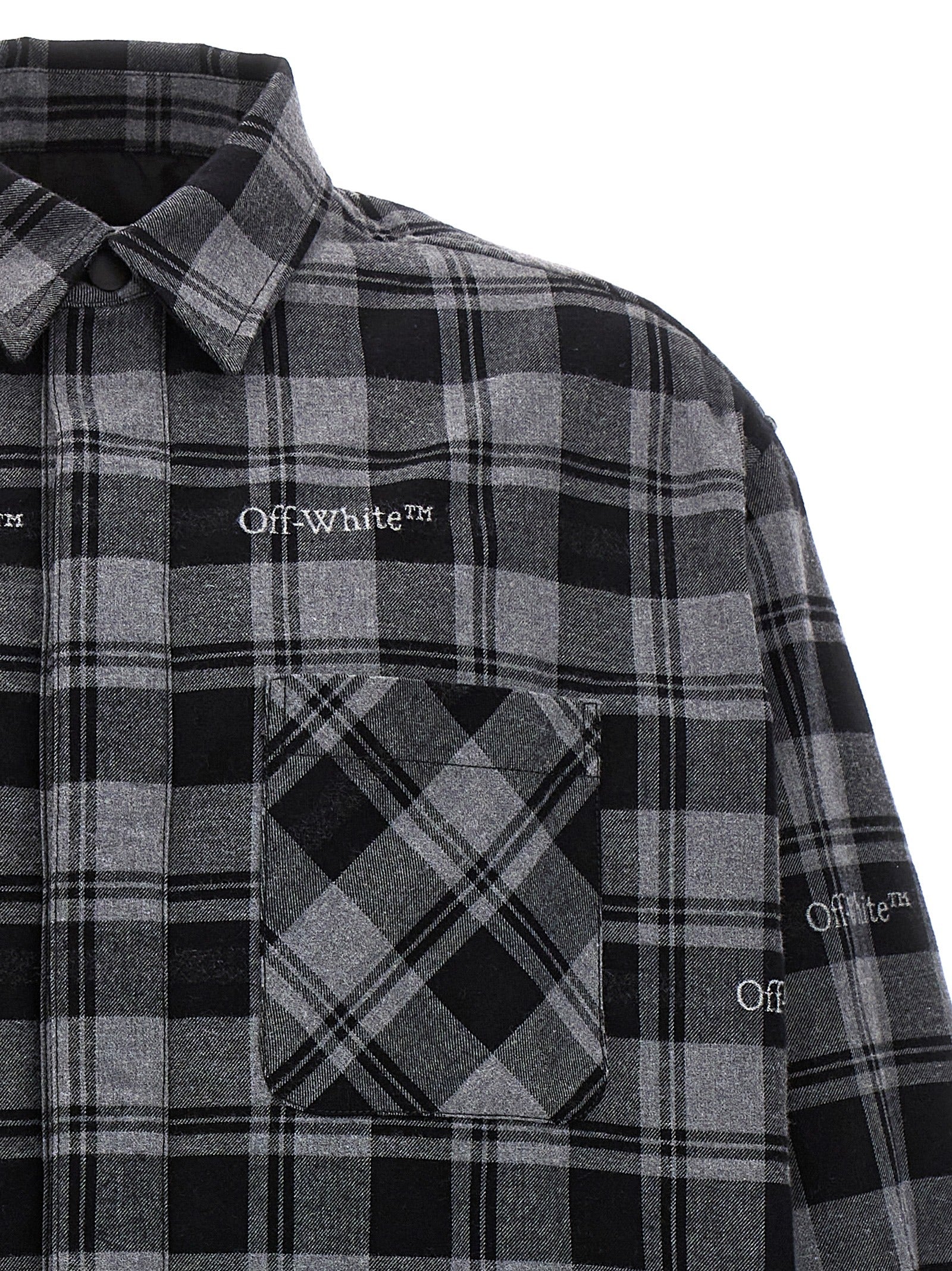 Windbreaker Jacket by Off-White for men in plush cotton flannel gray, white & print presents a resilient silhouette, artfully detailed with a sophisticated and functional pockets, insulated & windproof for a resilient finish.