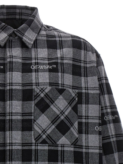 Windbreaker Jacket by Off-White for men in plush cotton flannel gray, white & print presents a resilient silhouette, artfully detailed with a sophisticated and functional pockets, insulated & windproof for a resilient finish.