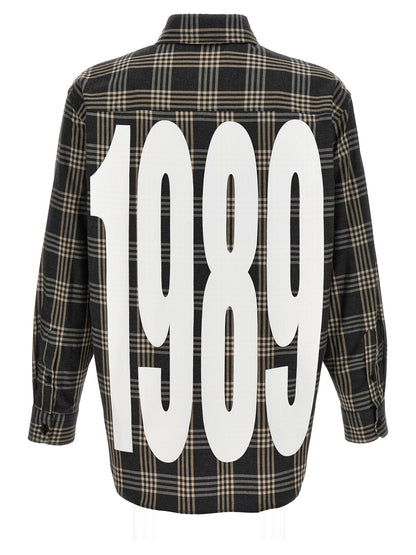 Shirt by 1989 Studio for men in cotton flannel gray & print features an polished silhouette, showcasing a sophisticated and detail for a truly polished finish.