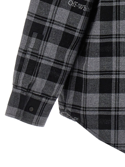 Windbreaker Jacket by Off-White for men in plush cotton flannel gray, white & print features an magnificent silhouette, showcasing the sophisticated and functional pockets, insulated & windproof for a premium, magnificent look.