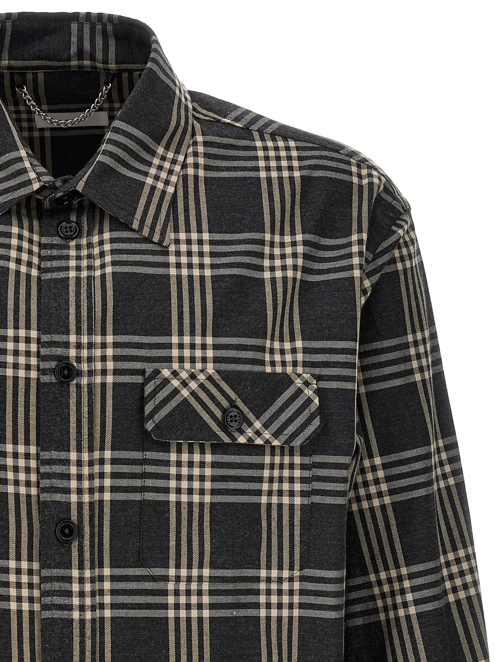 Shirt by 1989 Studio for men in cotton flannel gray & print showcases a sharp silhouette, elegantly detailed with a sharp and sharp .