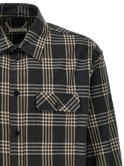 Shirt by 1989 Studio for men in cotton flannel gray & print showcases a sharp silhouette, elegantly detailed with a sharp and sharp .