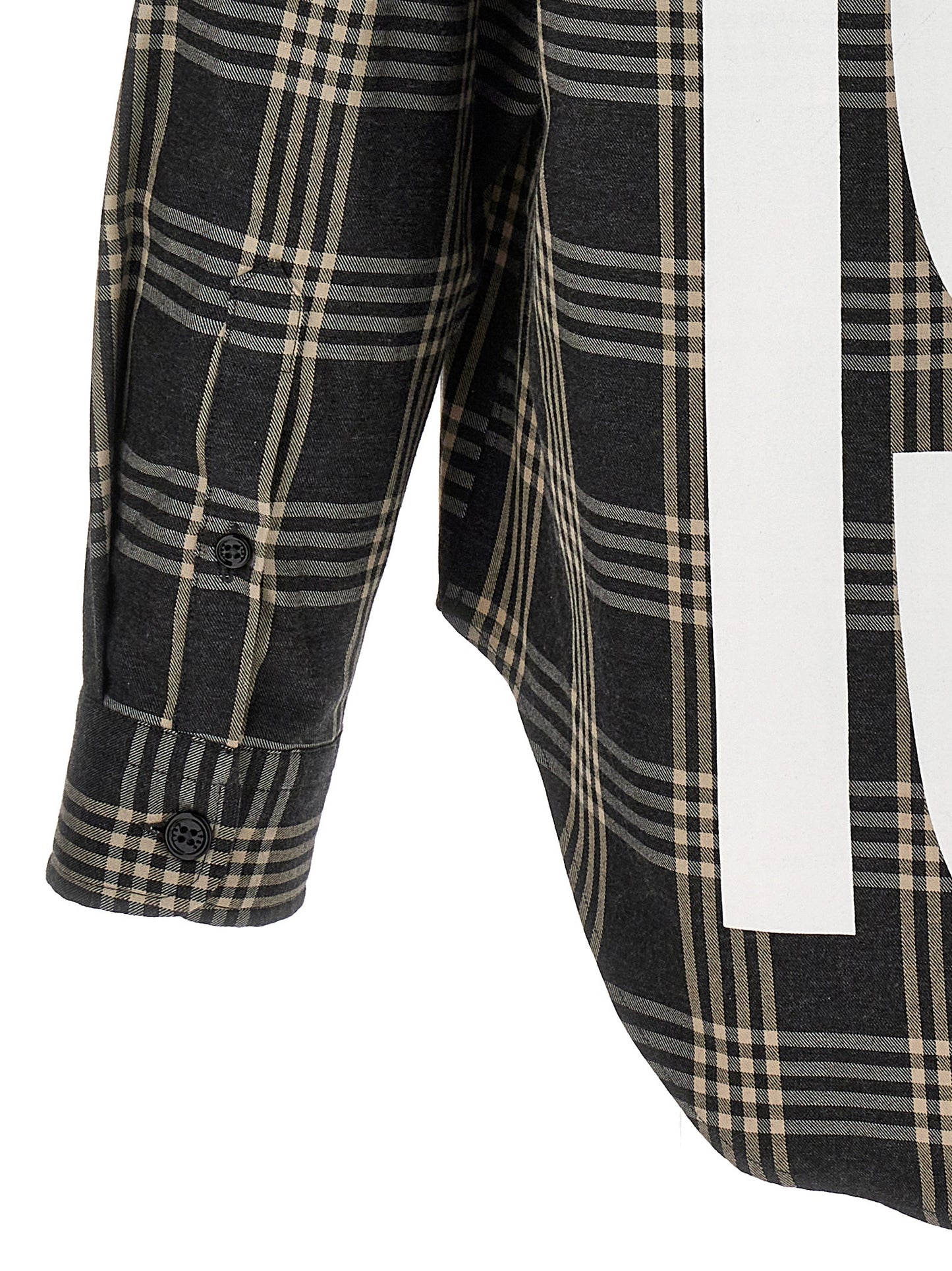 Shirt by 1989 Studio for men in cotton flannel gray & print features an architectural silhouette with a refined and elegant for a architectural look.