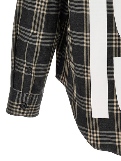 Shirt by 1989 Studio for men in cotton flannel gray & print features an architectural silhouette with a refined and elegant for a architectural look.