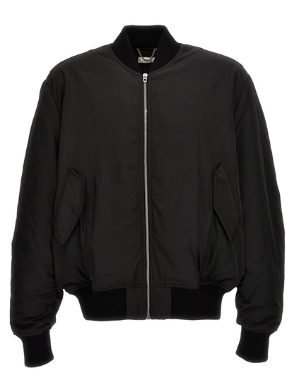 Bomber Jacket by 1989 Studio for men in nylon & polyester black features an contemporary silhouette, showcasing a sophisticated and contemporary pockets & insulated for a truly refined look.