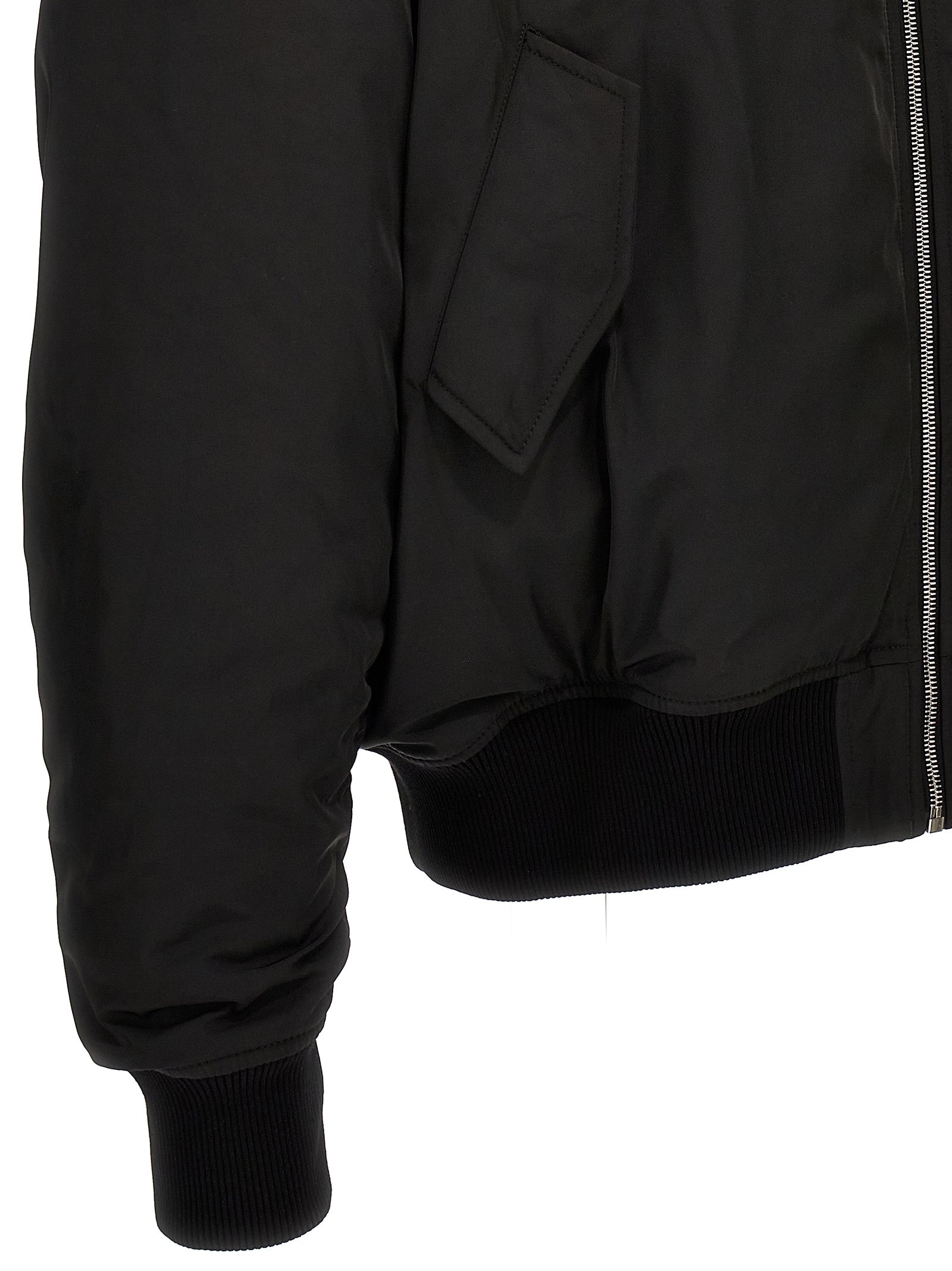 Bomber Jacket by 1989 Studio for men in nylon & polyester black features a dramatic silhouette, showcasing a sophisticated and distinctive pockets & insulated for a dramatic aesthetic.