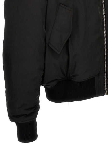 Bomber Jacket by 1989 Studio for men in nylon & polyester black features a dramatic silhouette, showcasing a sophisticated and distinctive pockets & insulated for a dramatic aesthetic.