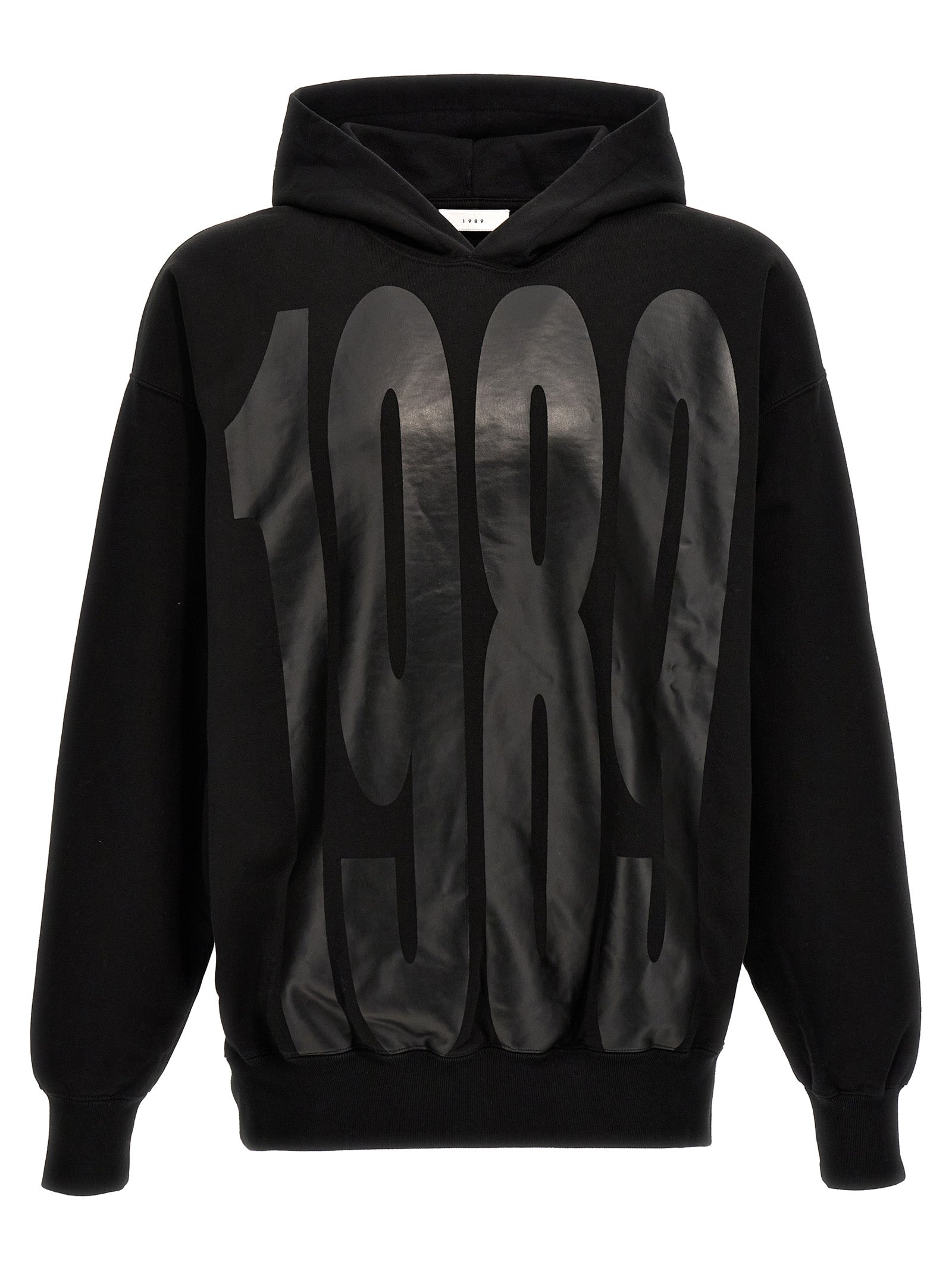 Sweatshirt Hoodie by 1989 Studio for men in cotton black & print features a slouchy chic silhouette, detailed with a slouchy chic and a signature hooded neckline for an elevated aesthetic.