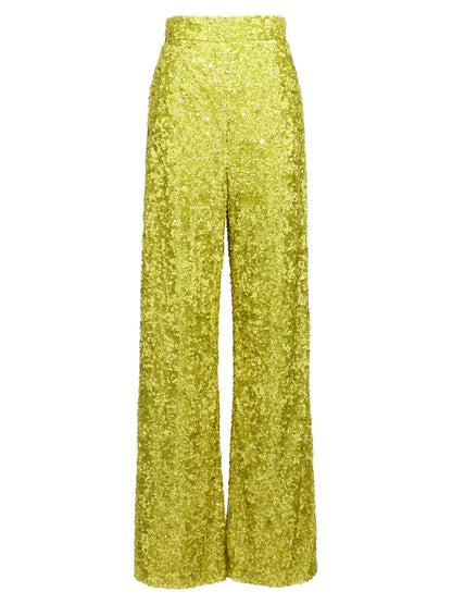 Trousers by Ermanno Scervino for women in polyamide sequins bicolour & green presents a smart silhouette, meticulously detailed with a smart flared, a smart long, and a smart .