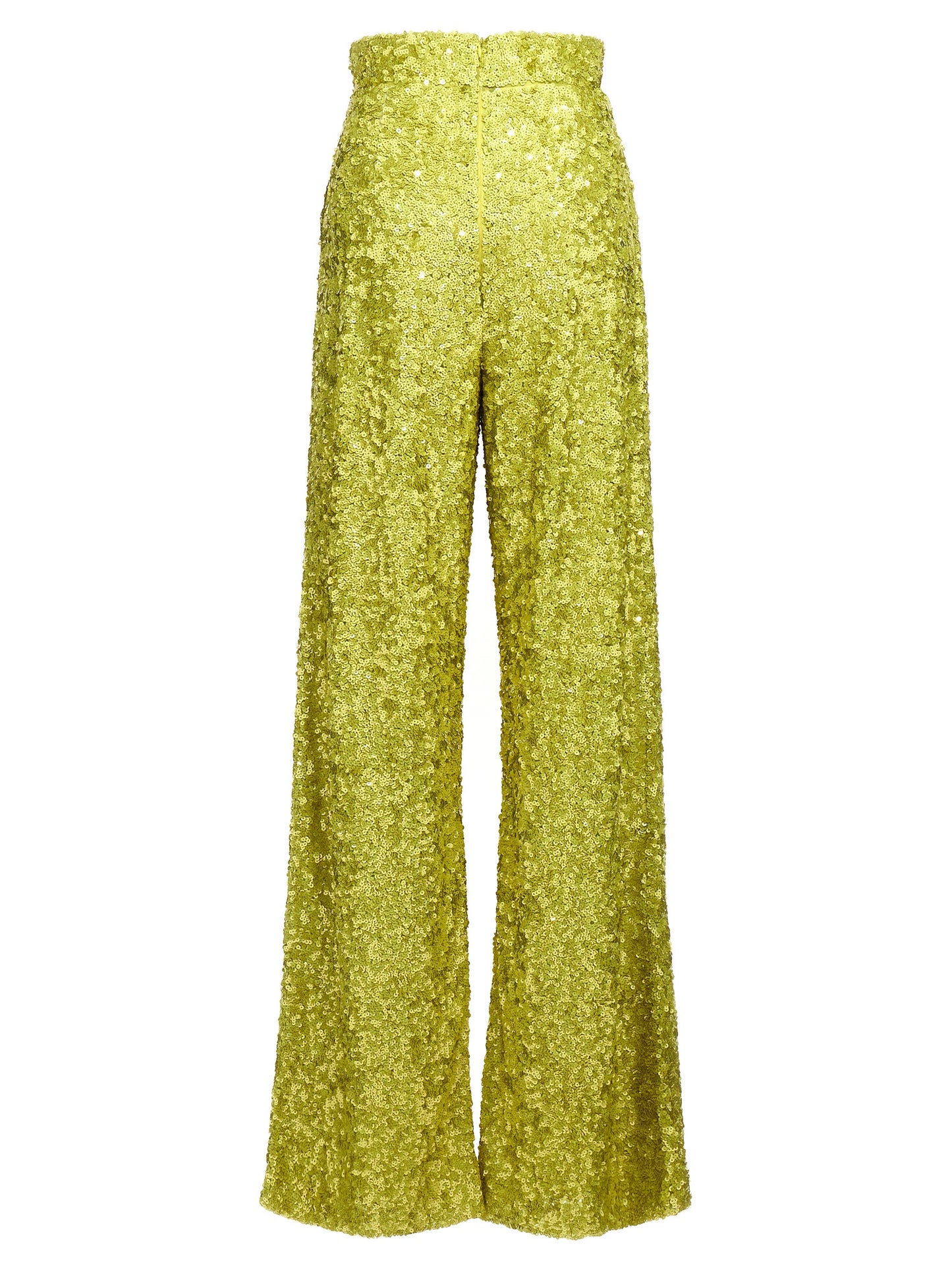 Trousers by Ermanno Scervino for women in polyamide sequins bicolour & green presents a perennial silhouette, meticulously tailored with a flared cut, long finish, and an elegant .