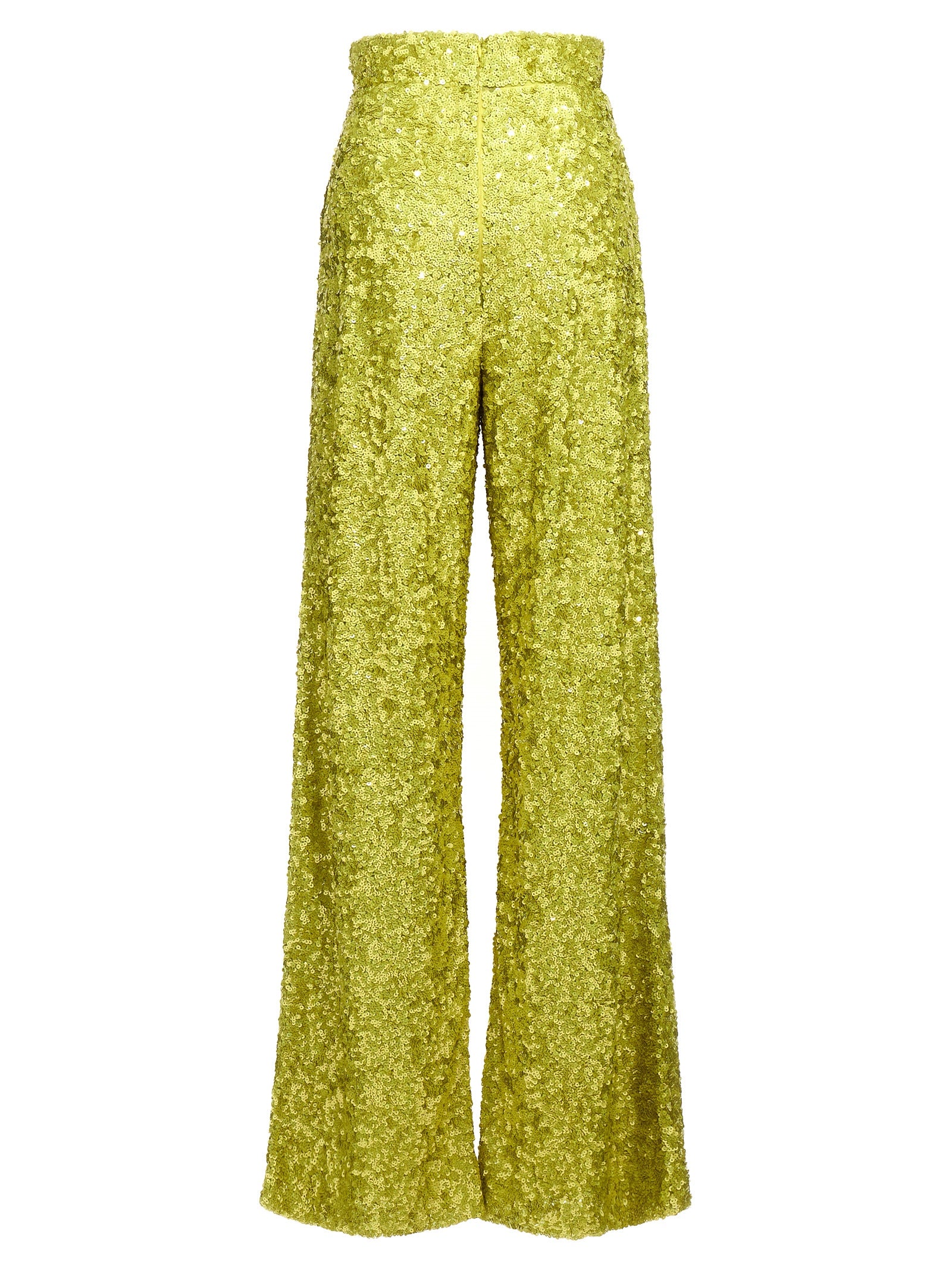 Trousers by Ermanno Scervino for women in polyamide sequins bicolour & green presents a perennial silhouette, meticulously tailored with a flared cut, long finish, and an elegant .