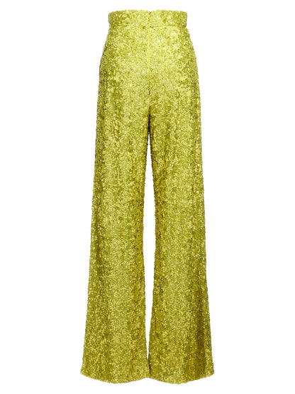 Trousers by Ermanno Scervino for women in polyamide sequins bicolour & green presents a perennial silhouette, meticulously tailored with a flared cut, long finish, and an elegant .