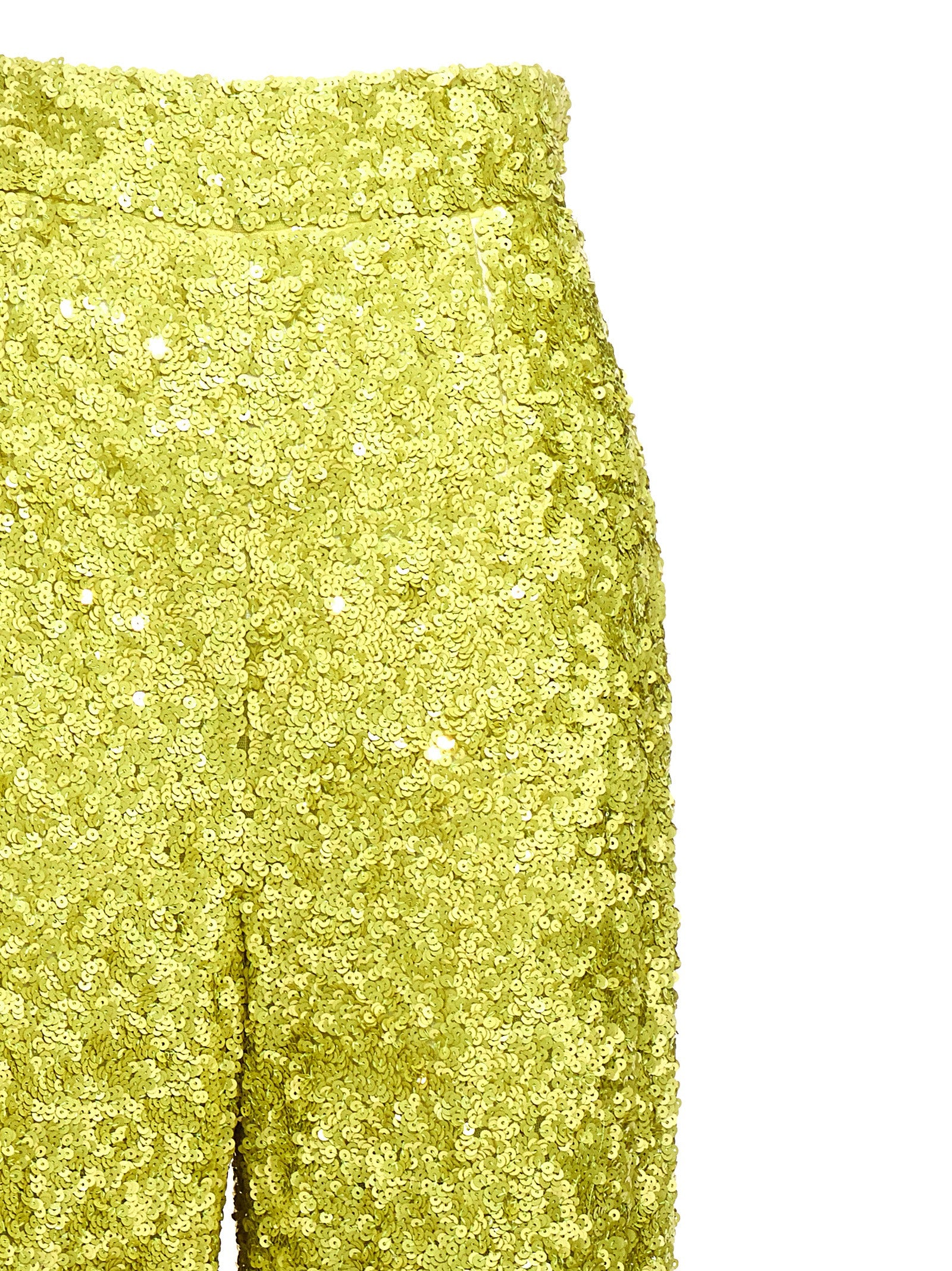 Trousers by Ermanno Scervino for women in polyamide sequins bicolour & green presents a perennial silhouette, meticulously tailored with a flared cut, long finish, and an elegant .