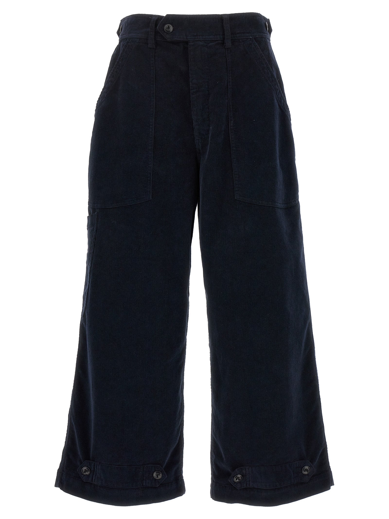 Casual Pants by CELLAR DOOR for women in stretch cotton corduroy blue presents a refined pantology silhouette, artfully defined by a refined pantology wide, long, and a sophisticated .