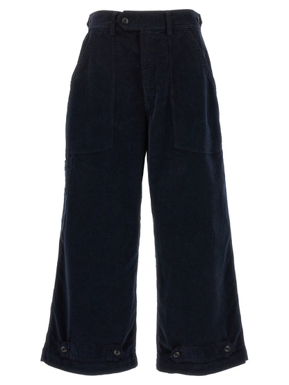 Casual Pants by CELLAR DOOR for women in stretch cotton corduroy blue presents a refined pantology silhouette, artfully defined by a refined pantology wide, long, and a sophisticated .