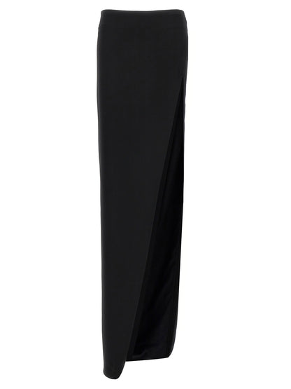 Skirt by Ann Demeulemeester for women in lamb leather black features a contoured silhouette from the Essence Women's Asymmetrical Lamb Leather Mini Skirt collection, characterized by its contoured mini for a contoured finish.