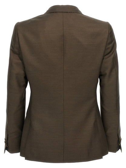 Blazer by MAURIZIO MIRI for men in mohair wool & silk bicolour & green showcases a polished silhouette, highlighted by a refined and polished for a sophisticated finish.